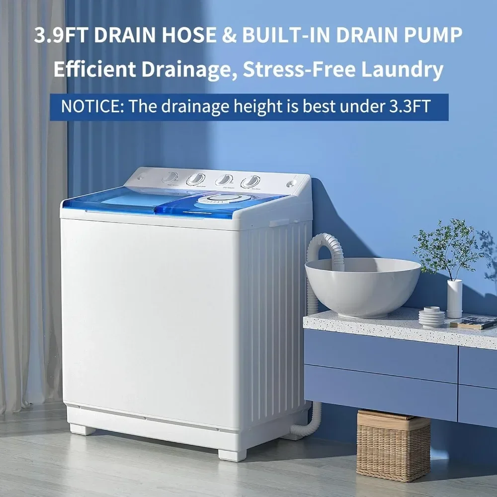 Lave-linge semi-automatique avec pompe de vidange intégrée, lave-linge et essoreuse, lave-linge portable, double baignoire de 40lb