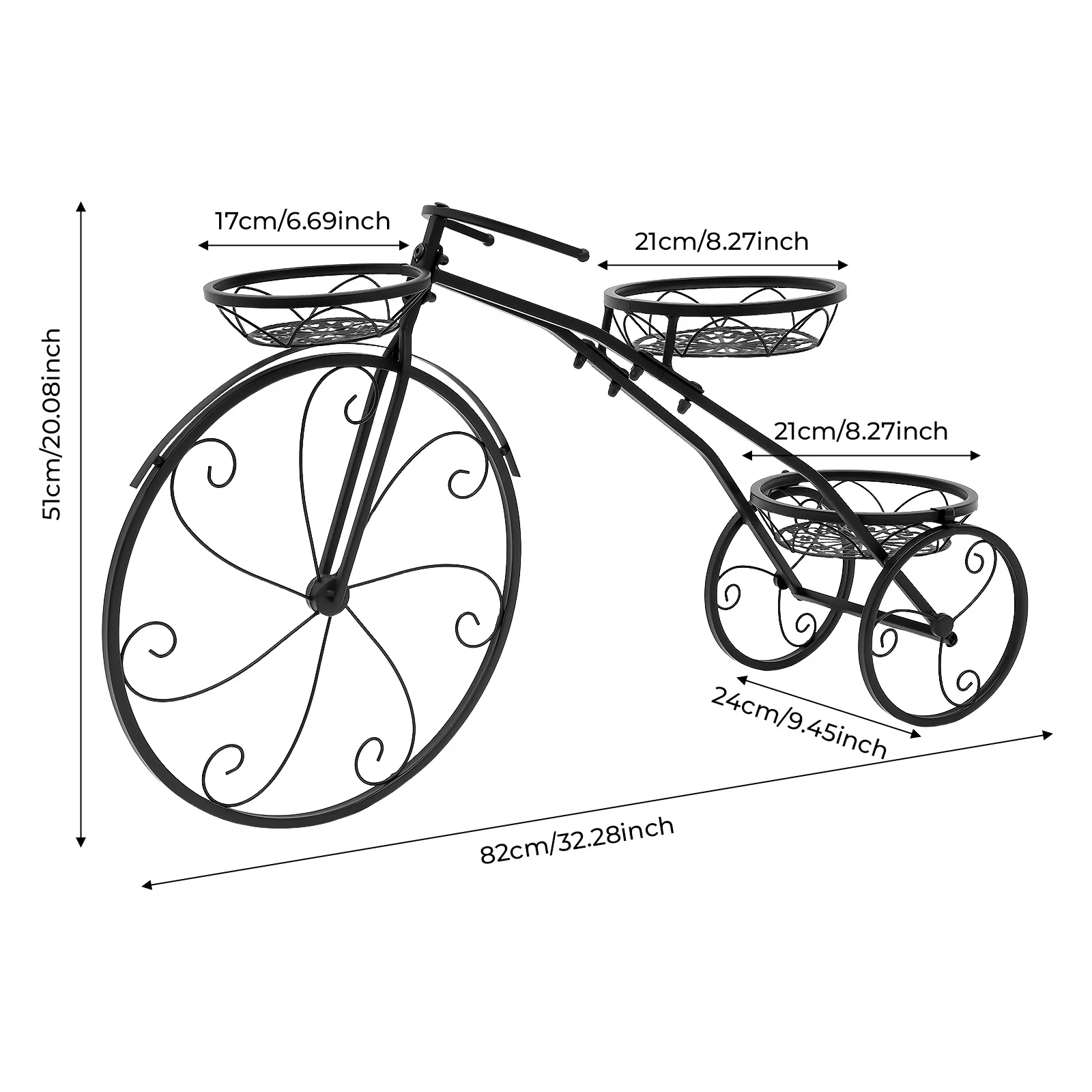 Support pour plantes Tricycle, Pot de fleur de vélo à 3 niveaux, fer à monter soi-même, 22.05lb, noir, pour maison, jardin, Patio, entrées, fenêtres ensoleillées