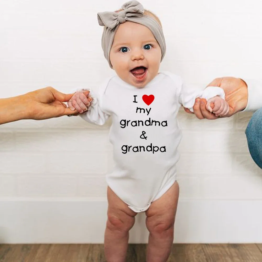 I Love My Grandma and Grandpa Baby Bodysuit Cute Newborn Baby Rompers Autumn Long Sleeve Bodysuits Baby Boy Girl  Clothes