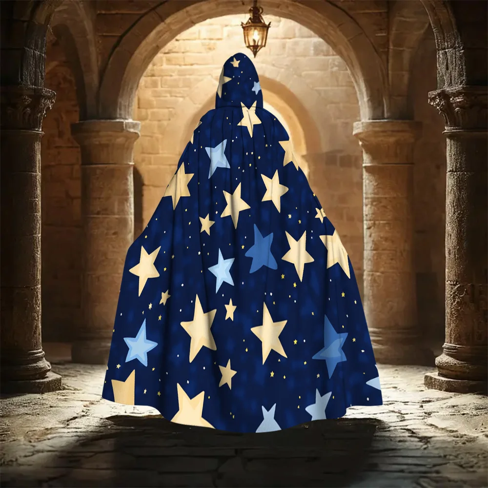 1pc Starry Night Sky Pattern Witch Hooded Cloak for Men and Women Long Cape Cosplay Shawl Party Favors Dresses Clothes