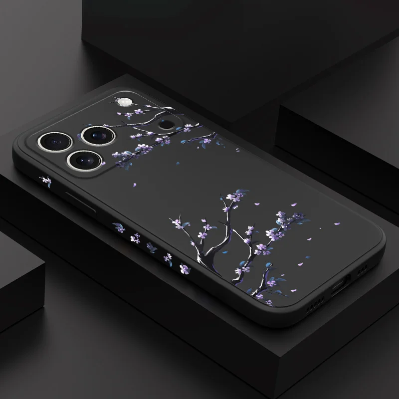 

Purple Flower Rain Phone Case For iPhone 17 16 16e 15 14 13 Air Plus Pro Max Mini Liquid Silicone Cover