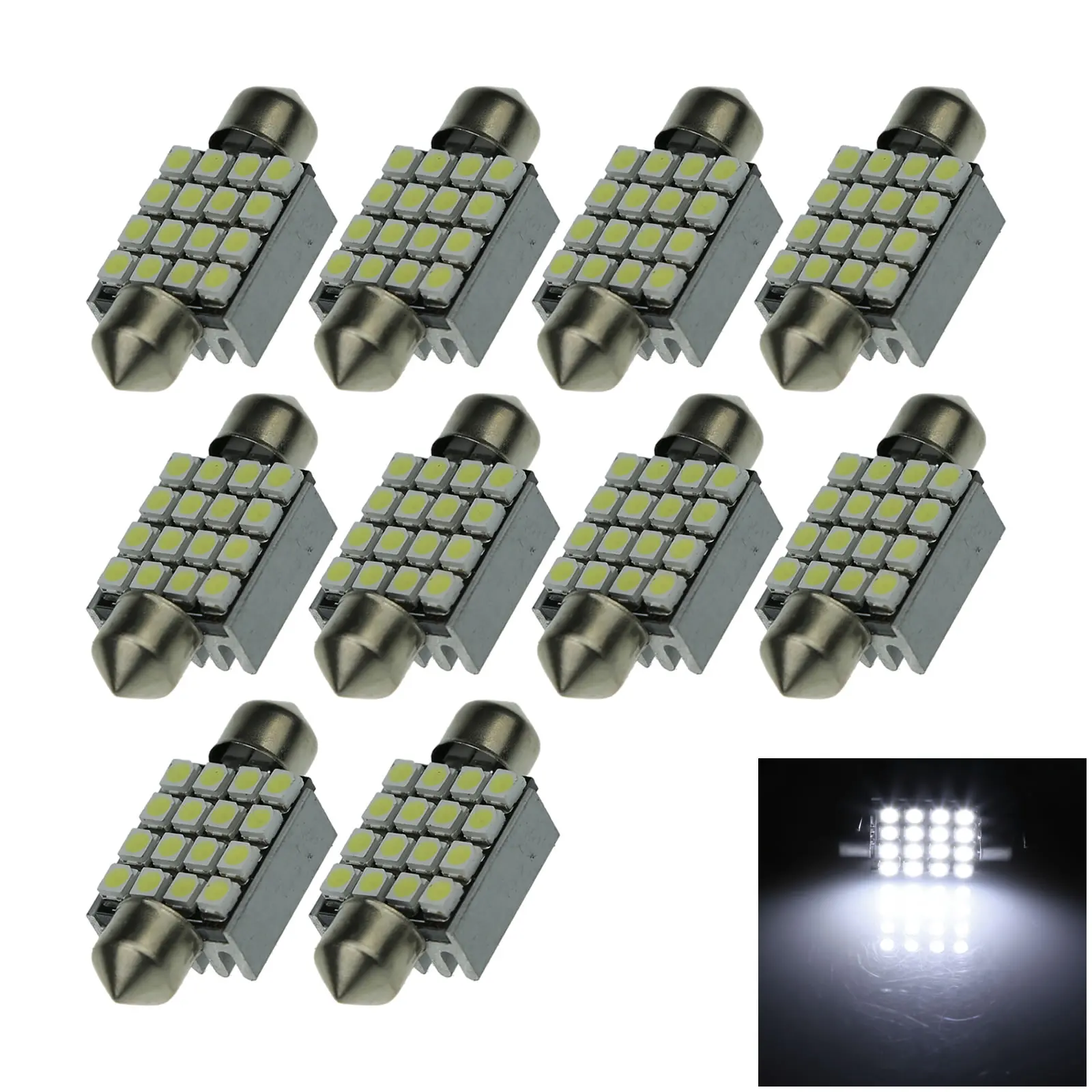 

10x белая Автомобильная 36 мм фестона Фотокарта Blub Canbus без ошибок 16 излучателей 1210 SMD фотосессия 37 мм