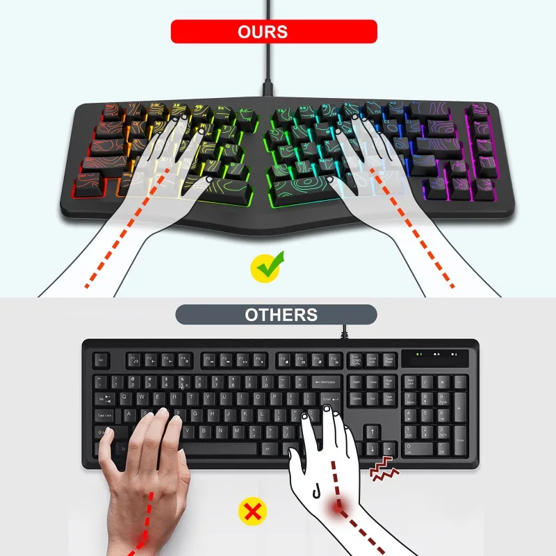 69 مفتاحًا لوحة مفاتيح مريحة مع 18 وضعًا بإضاءة خلفية RGB USB-C كابل قابل للفصل لوحة مفاتيح سلكية للكمبيوتر المكتبي لوحة مفاتيح الألعاب