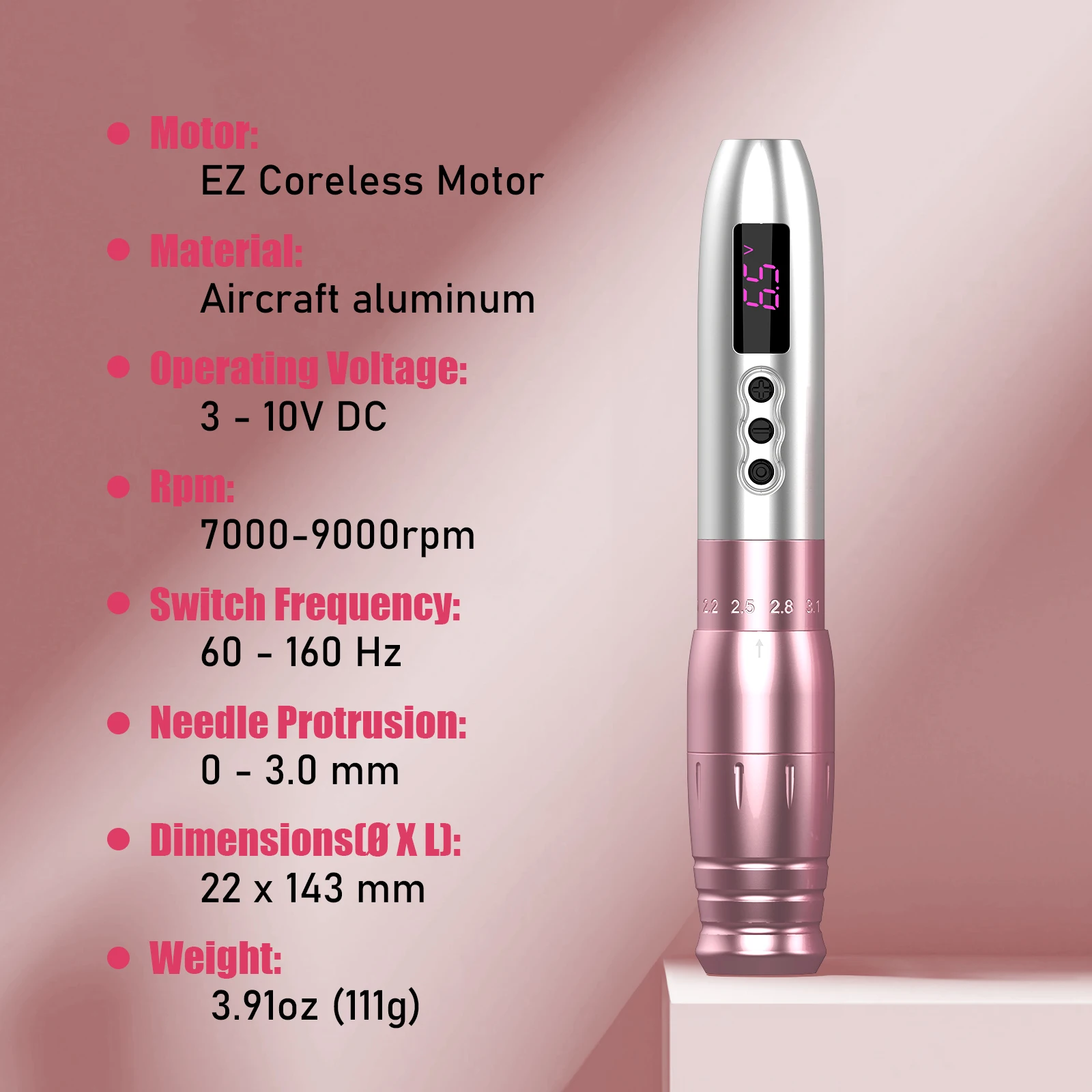 EZ LOLA AIR Pro Wireless Permanent Makeup Tattoo Pen Machine 1000mAh Battery Stepless Strokes for PMU & SMP Tattoo Needles