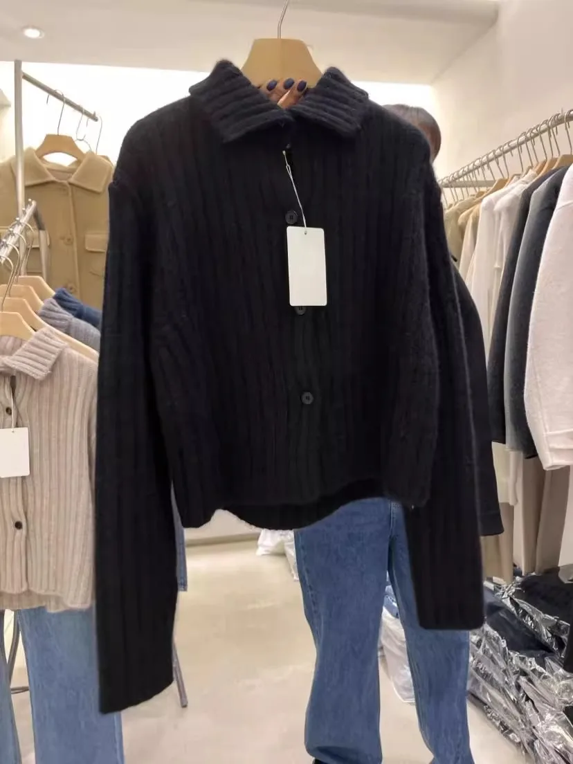 

Large Size Collar Knitted Open Cardigan Women's Casual Vertical Stripes Autumn Winter Thick Warm Sweater Coat for plus Size