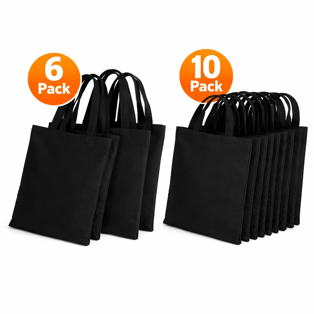 6 sacs fourre-tout noirs pour sublimation, sacs en toile vierges pour transfert thermique DIY, sacs de courses réutilisables pour l'école, l'artisanat et l'usage quotidien