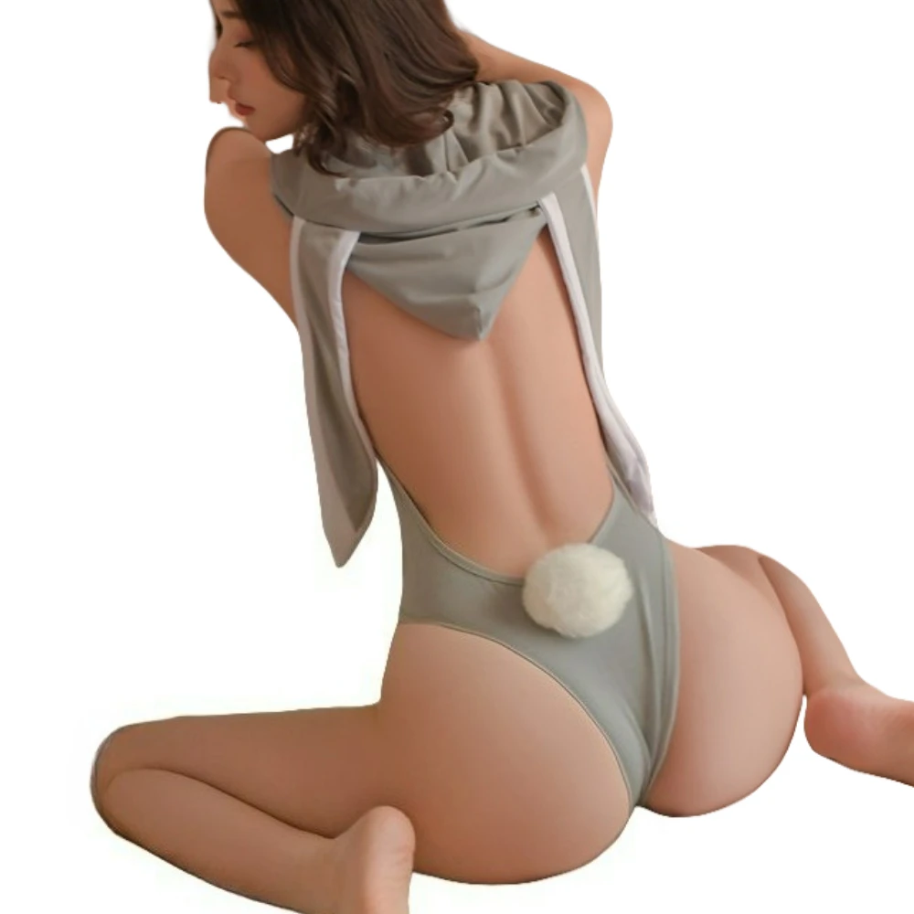 

Sweet Bunny Bodysuits Women Sexy Lingerie Cosplay Rabbit Girl with Loppy Eared Hat Zipper Anime Hollow Backless Jumpsuit Uniform
