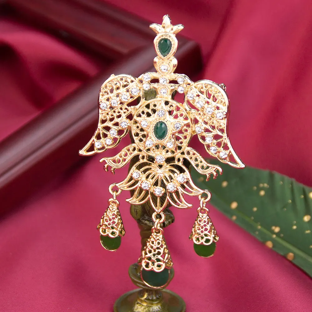 Sunspicems Charm Morocco Totem Brooch For Women Gold Color Crystal Bride Caftan Jewelry Algeria Eagle Brooch Necklace Pendant