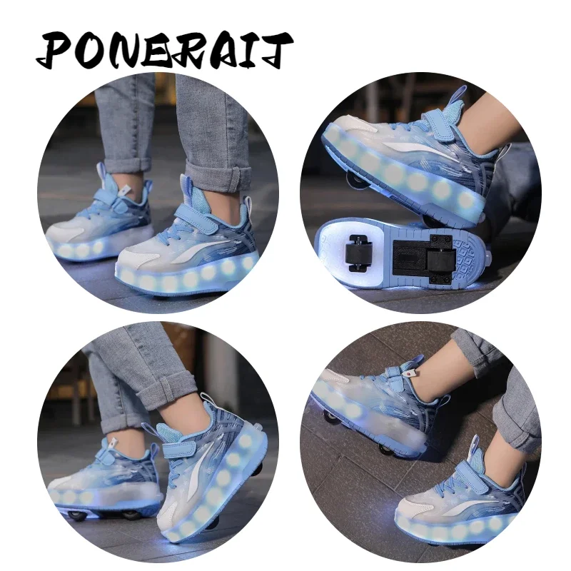 Zapato con ruedas LED para niño y niña, patines con ruedas, zapatillas con ruedas para estudiantes, zapatos con ruedas extraíbles de 2 ruedas, patín de velocidad