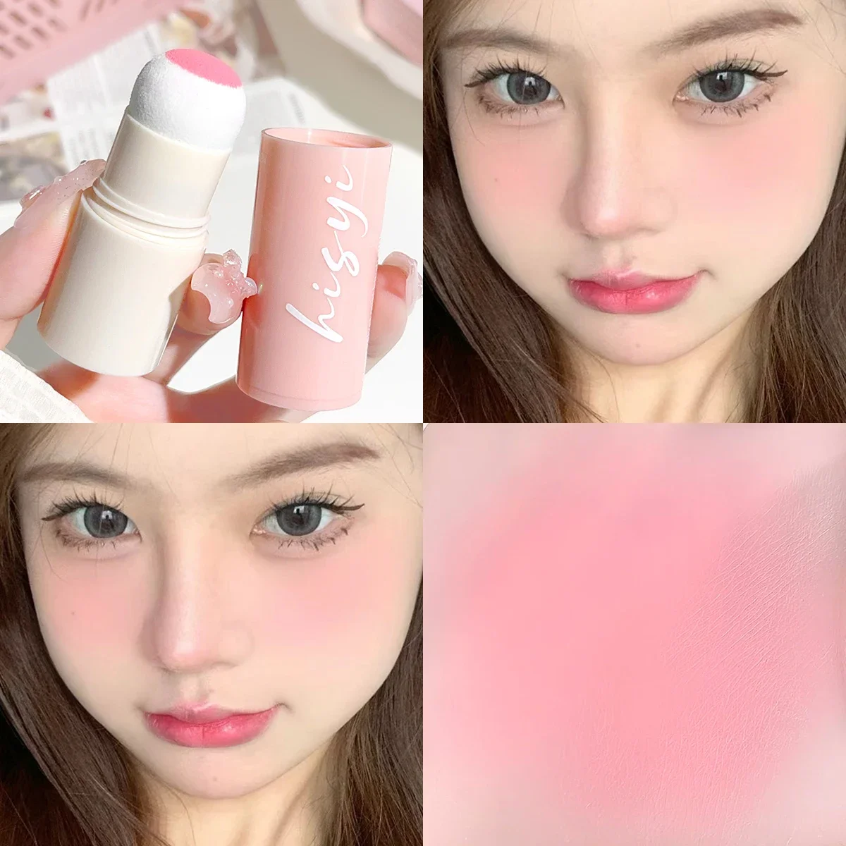 벨벳 핑크 블러쉬 스틱 - 내추럴 매트 마감, 워터프루프, 입술과 치크용, 휴대용 메이크업