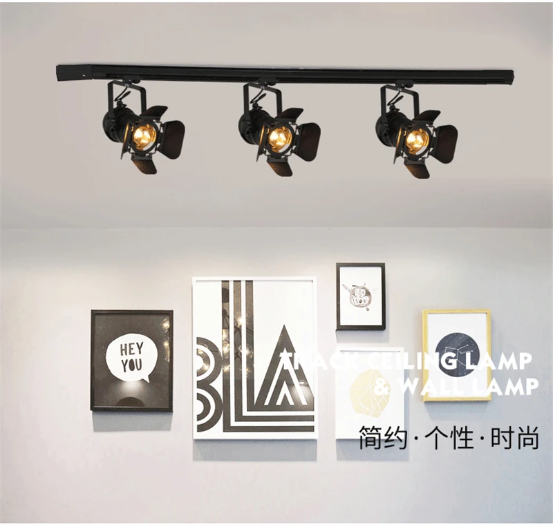 Modern LED Ceiling Lights American Retro Loft Iron Track Lamps Industrial E27 Bar Cafe Industrial Lighting Searchlight Fixtures