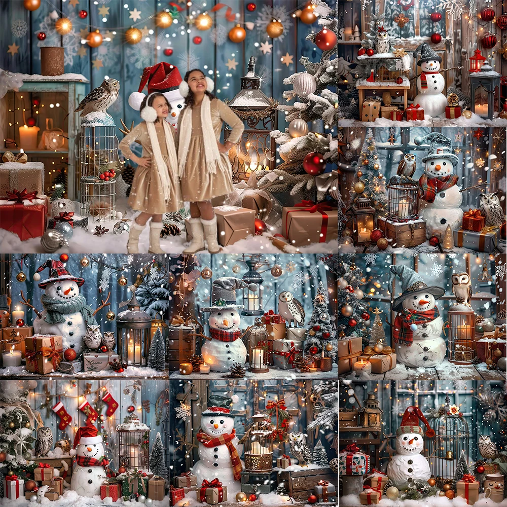 

Winter Christmas Photography Background Cute Snowman Xmas Tree Party Decoration Boys Girls Photoshoot Backdrops For Studio