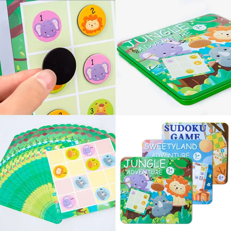 Crianças montessori pensando sudoku brinquedos quebra-cabeça magnético caixa de lata viagem educação precoce número jogos de tabuleiro sensorial