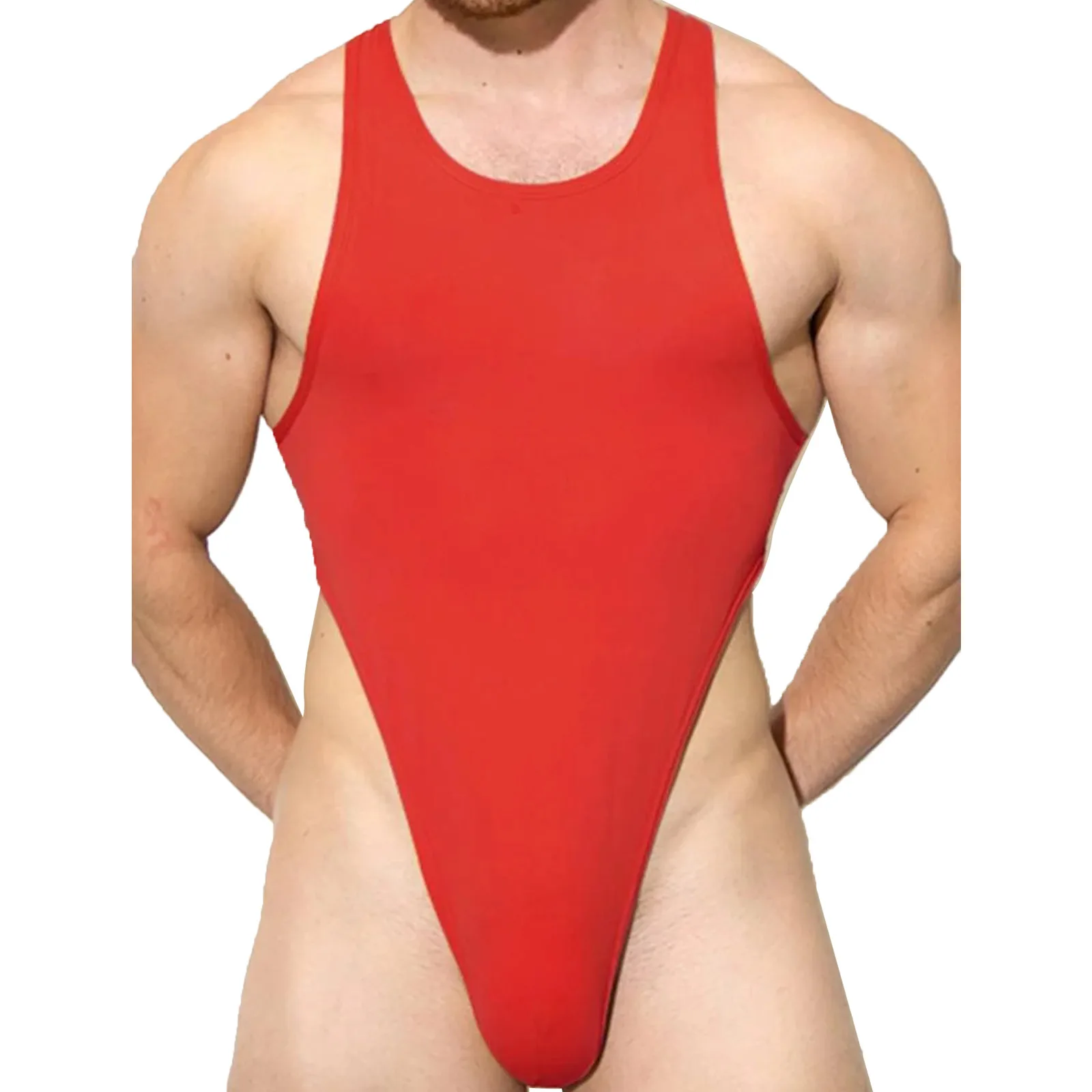 

Mens Wrestling Singlet High Cut Leotard Cross Back Jumpsuit Sports Workout Gymnastics Casual Sleeveless Thong Bodysuit