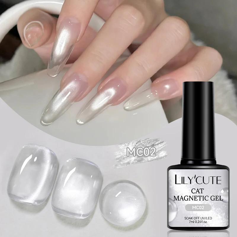 LILYCUTE 7 ml Katze Magnetischer Nagelgelpoliermittel Gold Rosa Glas Semi Permanent Soak Off UV Gel Kristallvernis Nail Art Maniküre