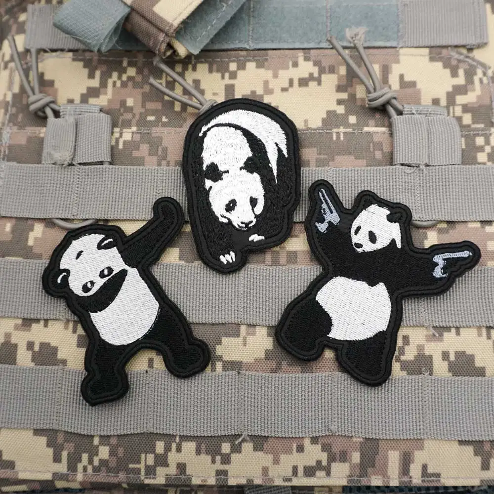 Panda debut Military Tactical Embroidered Patches  Armband Backpack Badge with Hook Backing for Clothing