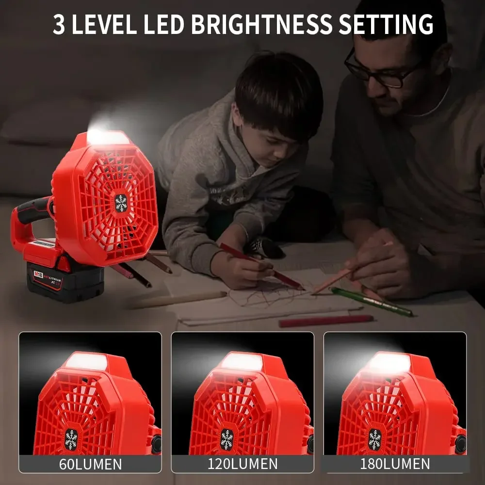 Ventilatore da campeggio a LED Ventilatore portatile senza fili con porta USB per batterie agli ioni di litio Milwaukee 18V per riparare auto e campeggio all'aperto