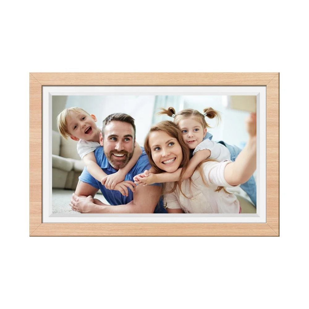 Frameo Digital Photo Frame with 32GB,15.6 Inch WiFi Smart Digital Picture Frame Send Pictures via Frameo APP(Wood Effect)