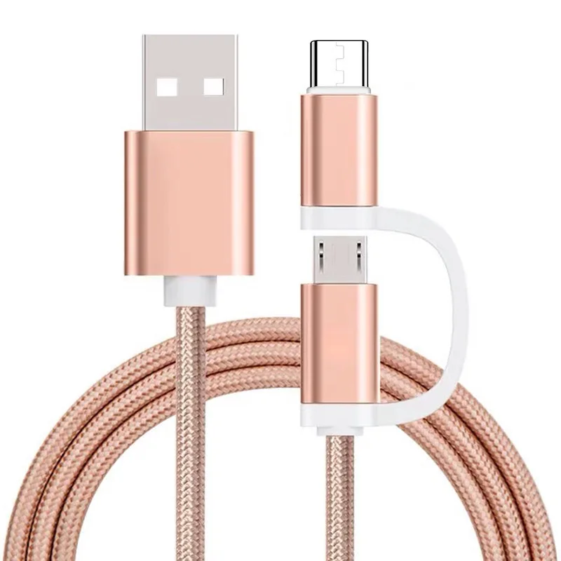 Two in one mobile phone charging cable suitable for Android data cable, one to two woven nylon version