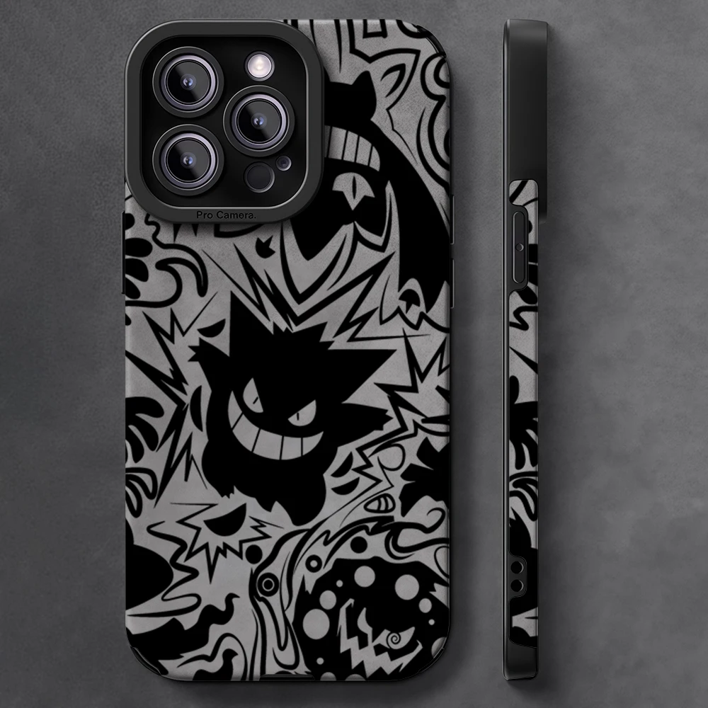 Luxuriöse, stoßfeste Leder-Lammfell-Handyhülle für iPhone 17 16 Pro Max Air 15 14 13 Max Gengar P-Pokemon