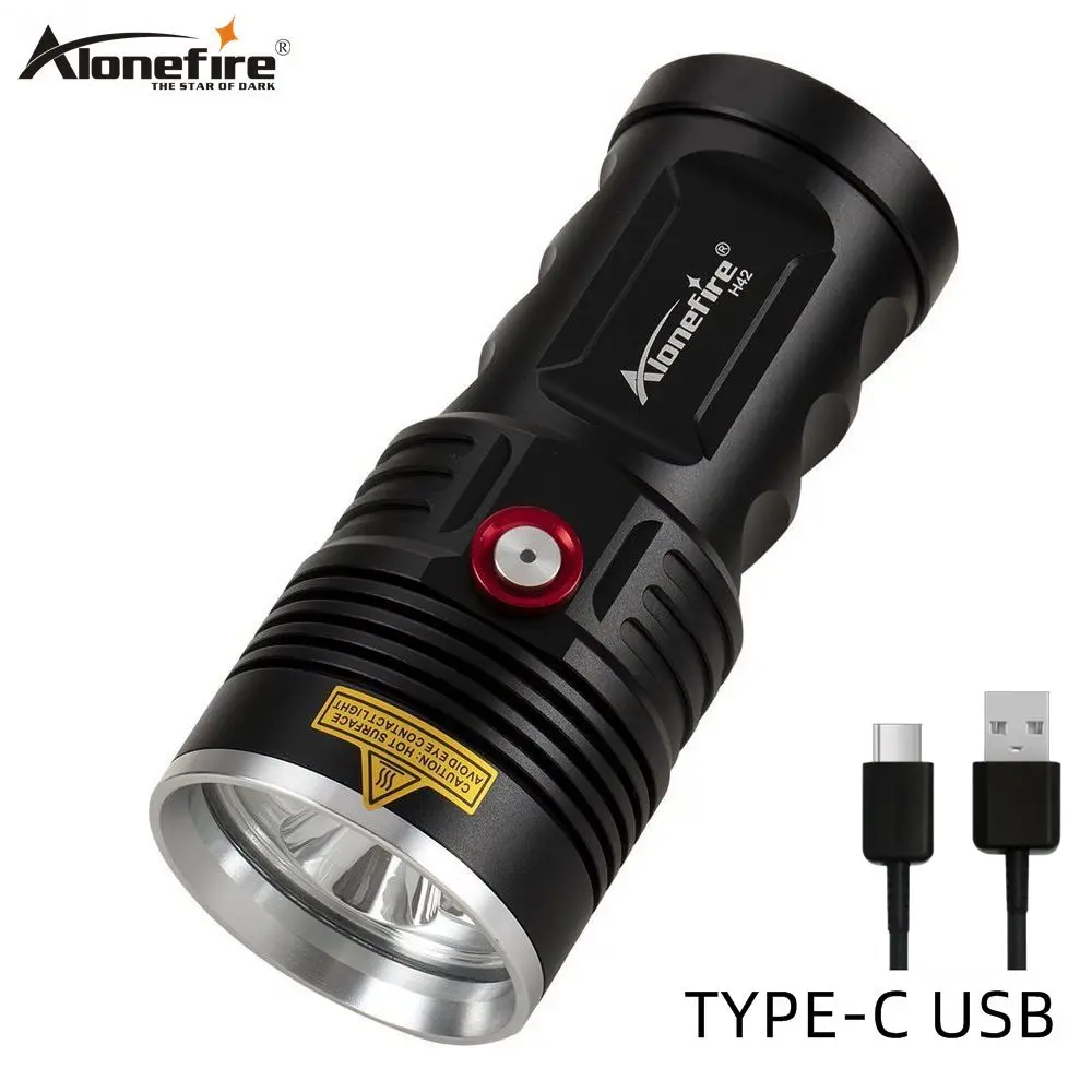 AloneFire H42 18650 Flashlight XHP50 Super Bright USB Rechargable Torch Lighter By 18650 Battery for Camping Hiking