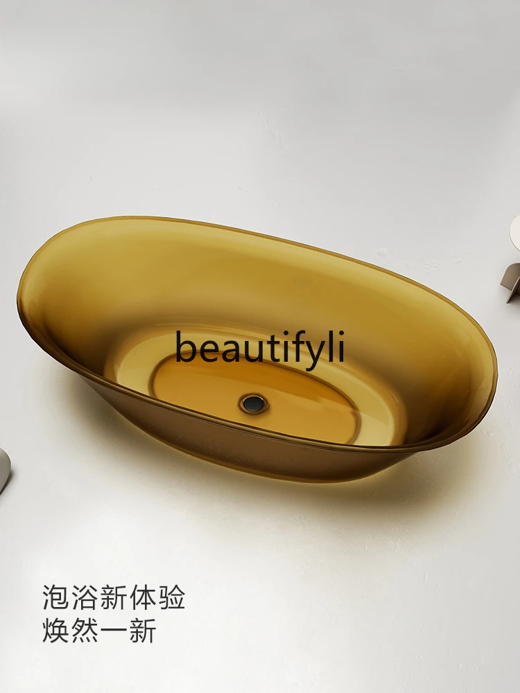 Bathtub transparent resin household free-standing oval color hotel homestay light luxury bathtub