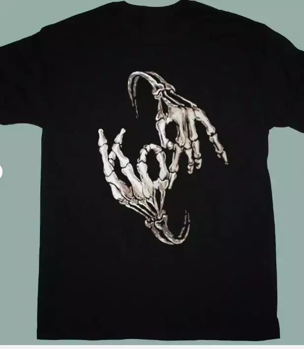 

Korn Skeleton Fingers T-Shirt Black Cotton, gift forr fans Front Printed