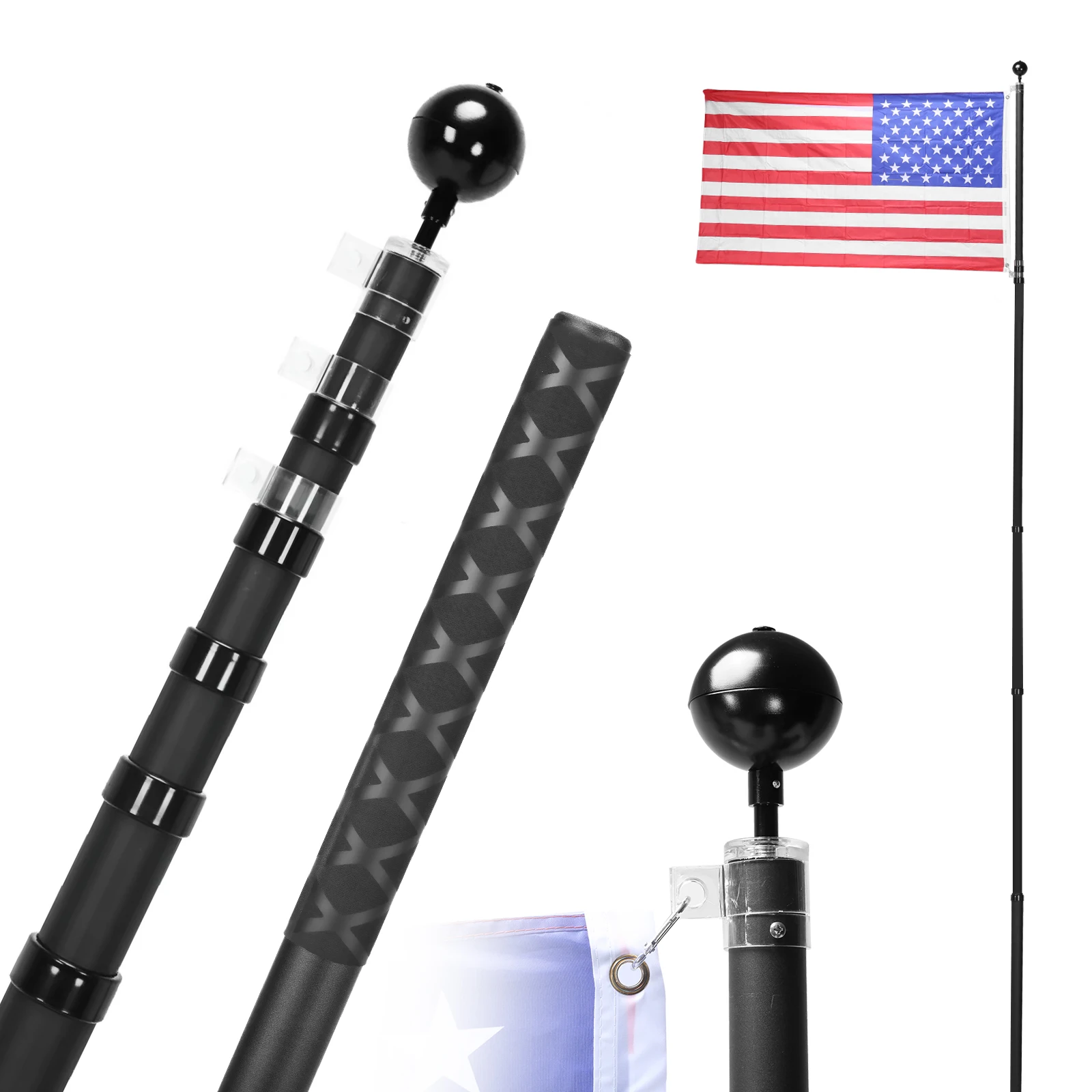 

Усиленные флагштоки из сверхтолстого алюминиевого сплава с поворотом на 360 градусов ° Вращающиеся кольцевые зажимы для сада, жилых и коммерческих объектов