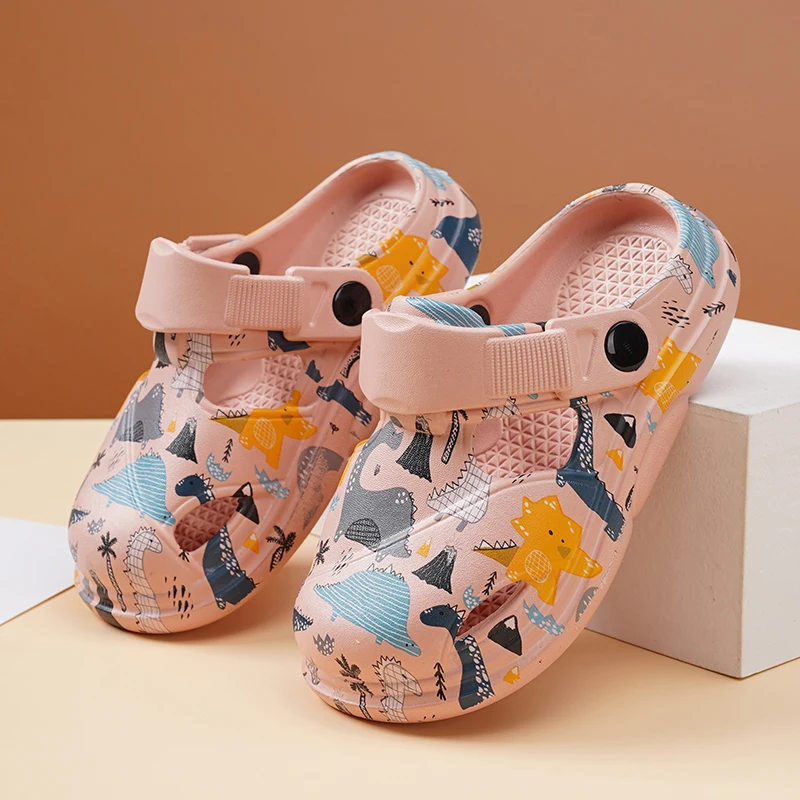 Sandalias con estampado de dinosaurio para niños y niñas, zapatos deportivos informales, zapatillas ligeras de EVA, zuecos para niñas