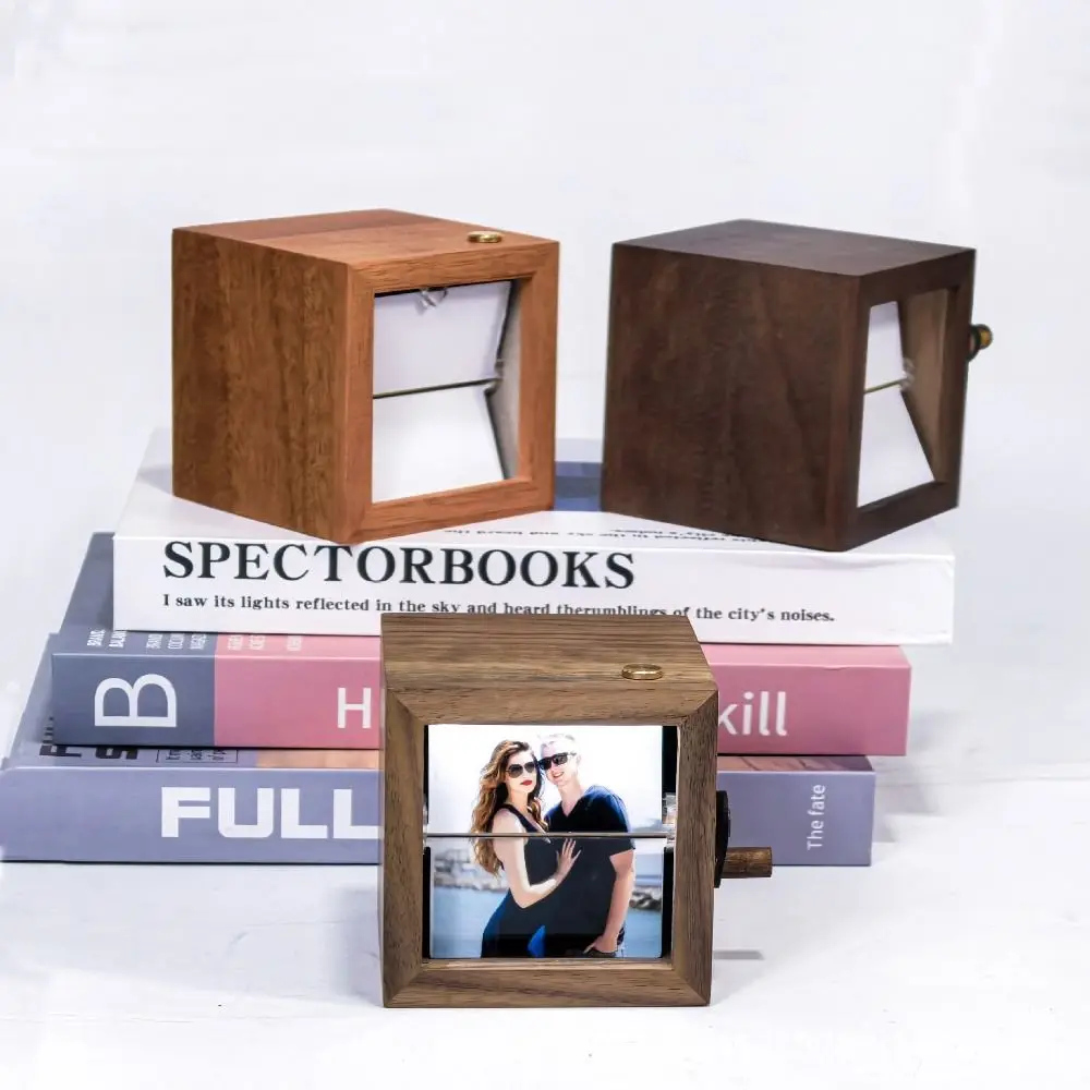 

Luminous Hand Crank Photo Flip Book Frame 8/16 Photos Hand Motion DIY Wooden Rotating Picture Album Decorative Easy To Install