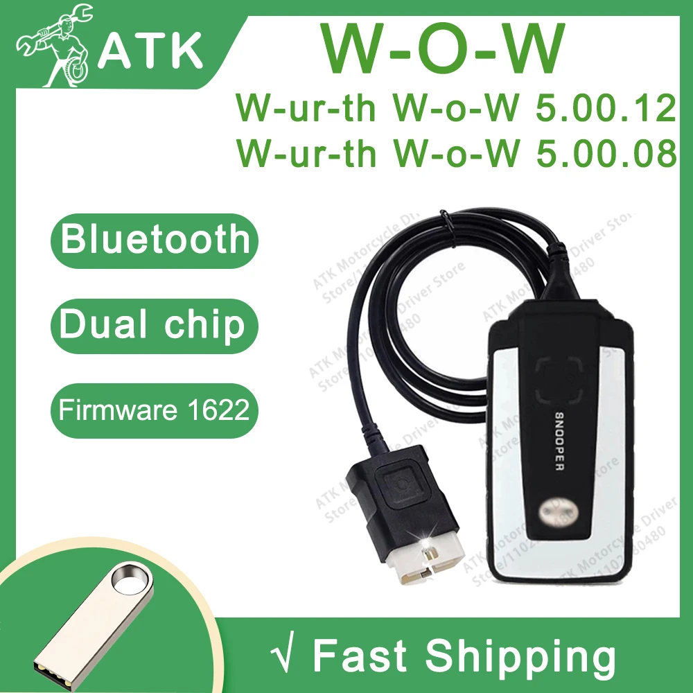 Diagnostic equipment W-O-W 1622 Wur-th W-o-W 5.00.12 compatible Bluetooth clearing fault codes repair tool support 12 languages