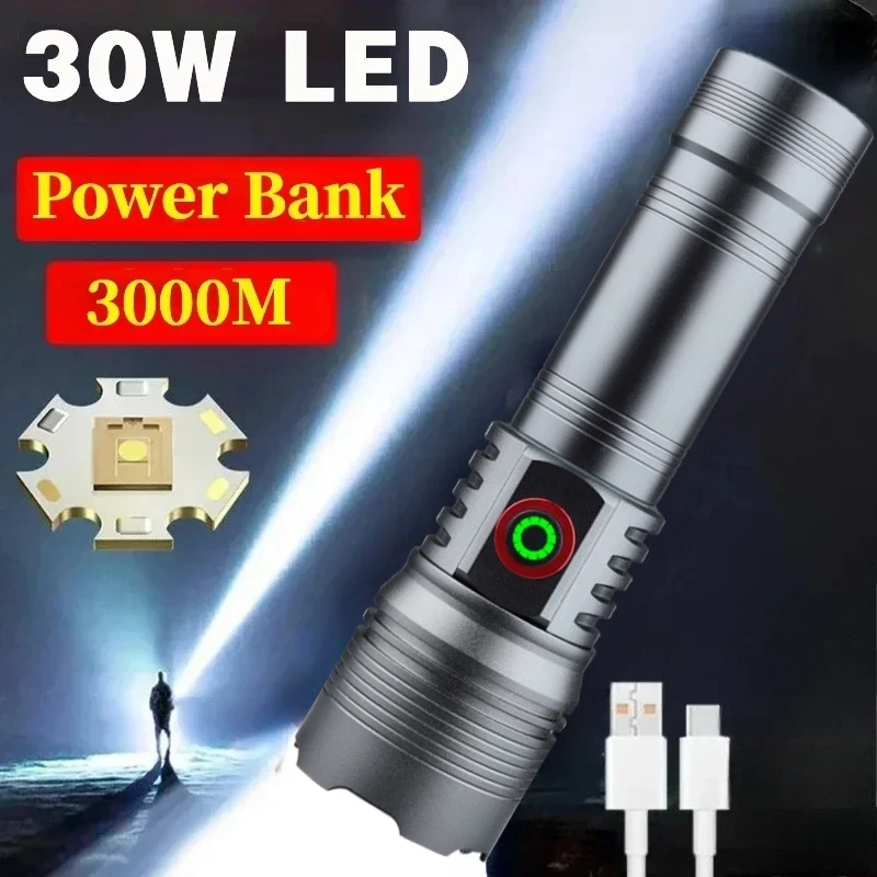 High Power LED Flashlight Strong Light Lantern USB Rechargeable Long Range Tactical Torch Most Powerful Lamp For Fishing Hunting