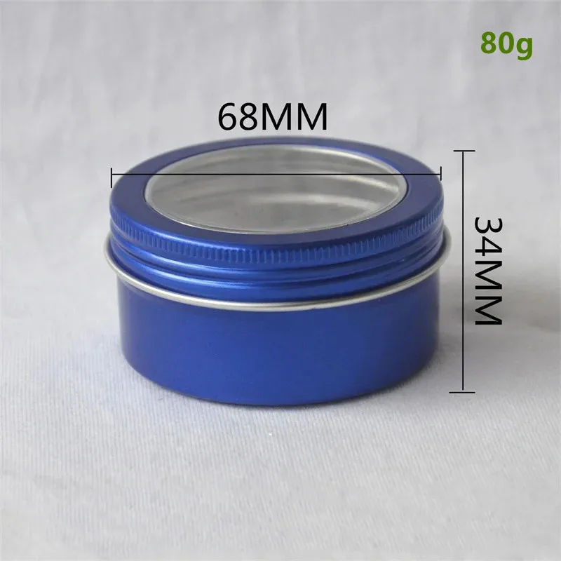 200pcs 80ml Blue Round Aluminum Jar with Window Lid Empty Cosmetic Metal Aluminum Tin Cosmetic Face Cream Containers Jars