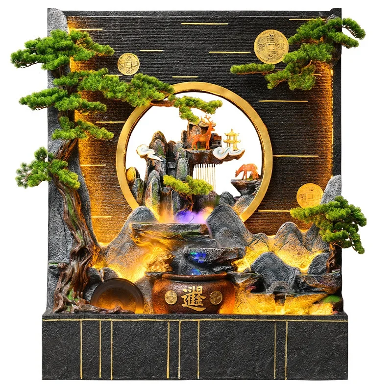 

New Chinese style, rockery, water curtain, wall floor, screen, living room, decoration, opening, running water