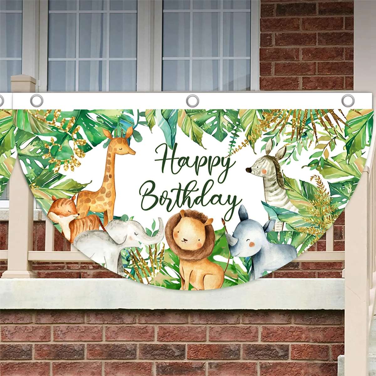 Jungle Animal Fan Flag Banner Jungle Birthday Party Decoration Kids Baby Shower Wild One 1st Birthday Safari Party Supplies