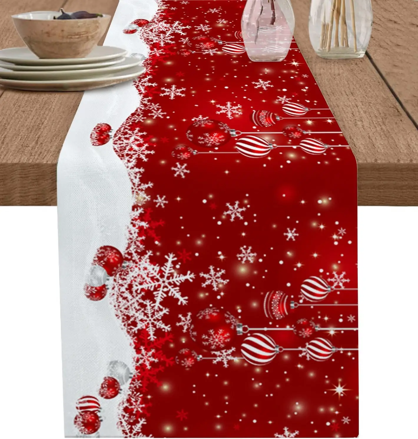 Christmas Red Xmas Winter Snowflake Linen Table Runners Dresser Scarf Decor Farmhouse Dining Table Runners Home Decorations