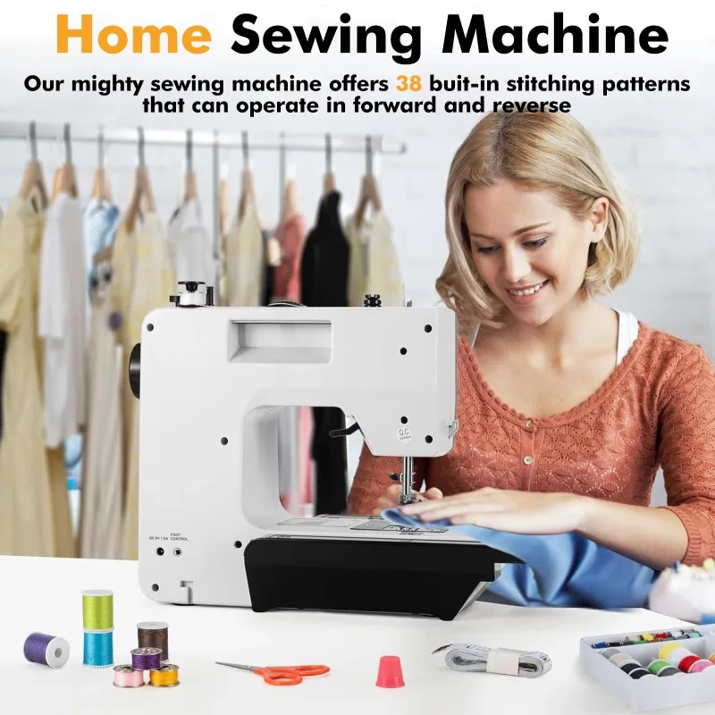 EU Stock 738 Home Electric Sewing Machine 38 Stitches Patterns with 42pcs Sewing Kit, 25pcs Patchwork, Thread Holder for DIY