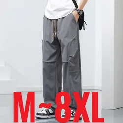 Summer Cool Men's Pants Straight Loose Fit Cargo Trouser Paratrooper Male Elastic Stretch Ice Silk Wide Leg Plus Size Big Large