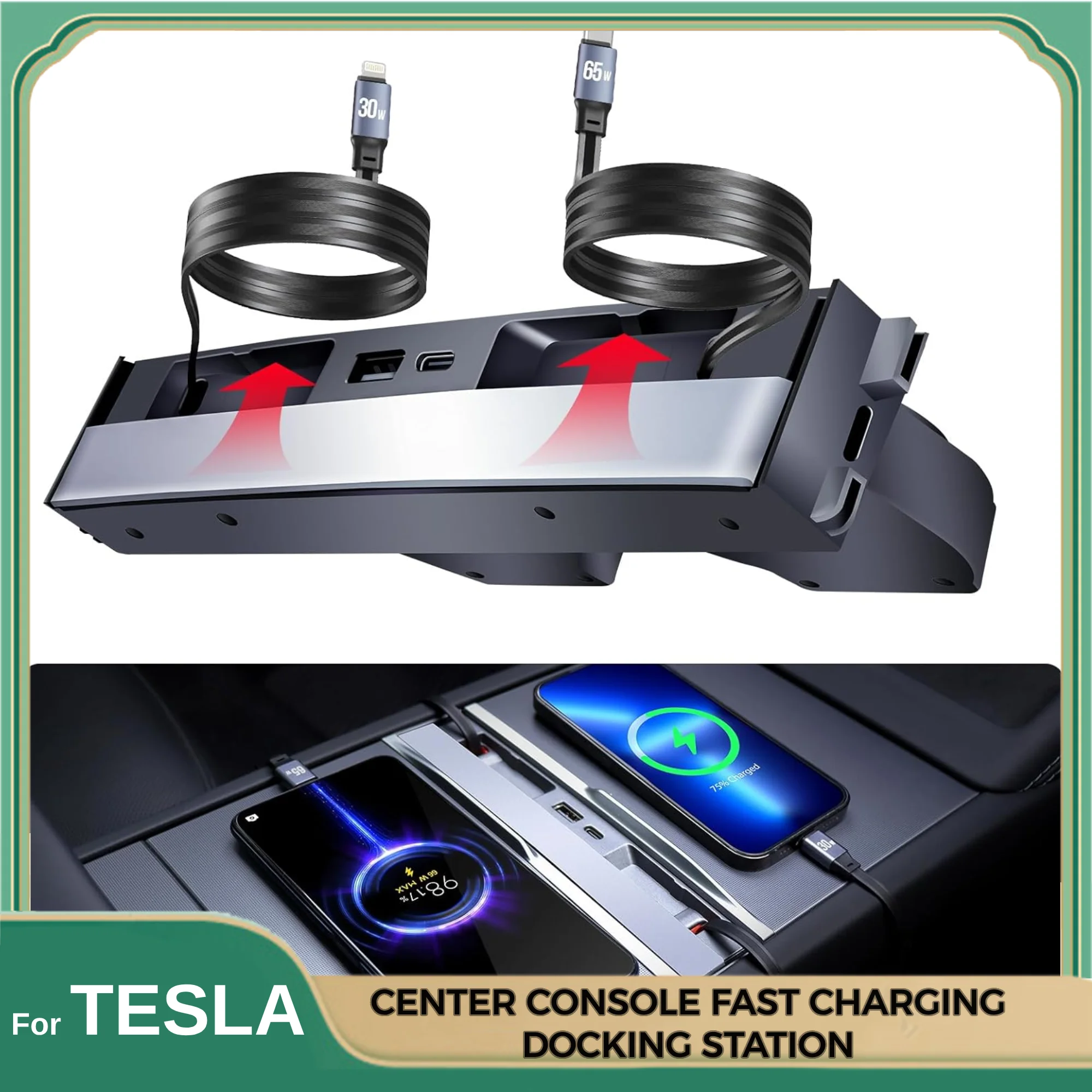 

USB-концентратор для Tesla Model Y 2025 Juniper Model 3, центральная консоль Highland, быстрое зарядное устройство, аксессуары для интерьера, многопортовый док-концентратор