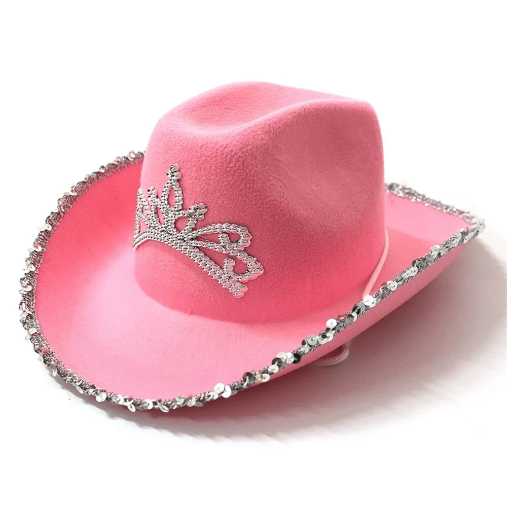 Women Fashion Sequin Fluff Cowboy Hats Party Boater Hat Trilby Caps Apparel Accessories 2023