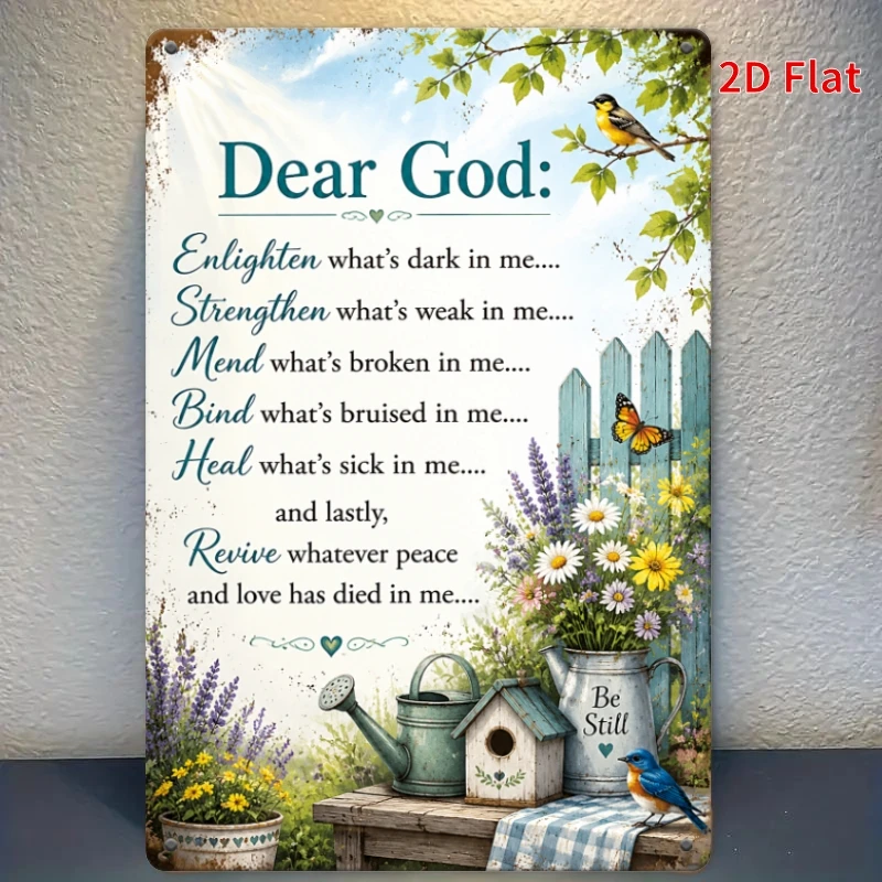 Decorative Sign 2D Flat - [2Dflat], 1pc 11.81X7.87Inch- Dear God Prayer Metal Plaque, Christian Decorative Sign, Floral Garden W