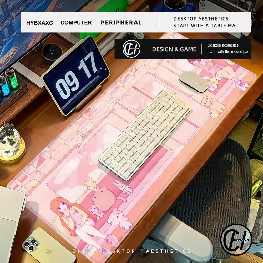 Kawaii Anime Girl Large Gaming Computer Mouse Pad Pink New XXL 90x40 Long Desktop Mats Washable Non-slip Rubber Keyboard Carpet