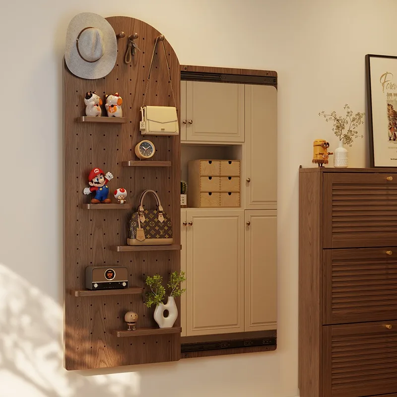 Hole plate full-length mirror integrated into the door, girls' bedroom push-pull hidden solid wood full-length mirror that can b