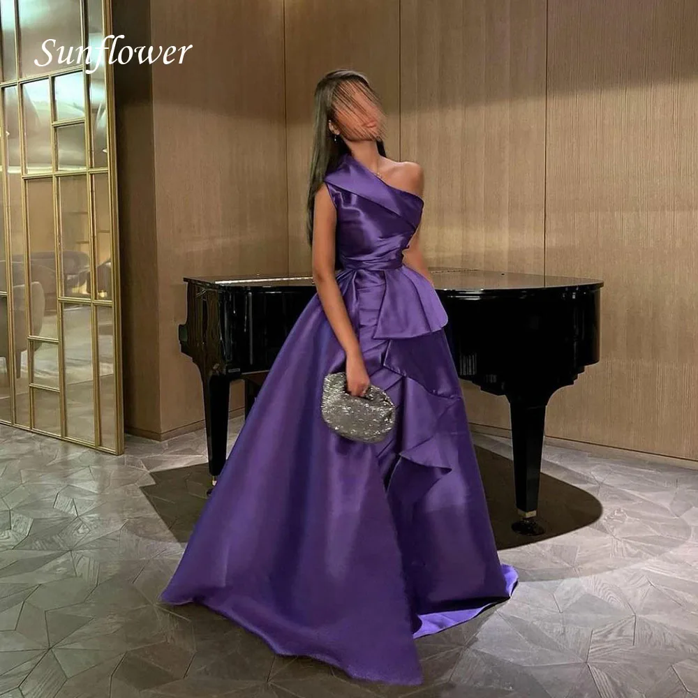 

Sunflower One-Shoulder Prom Gowns Floor-Length Mermaid Evening Dress Slim Party Dress 2023 Satin Sweep Train High-end Custom