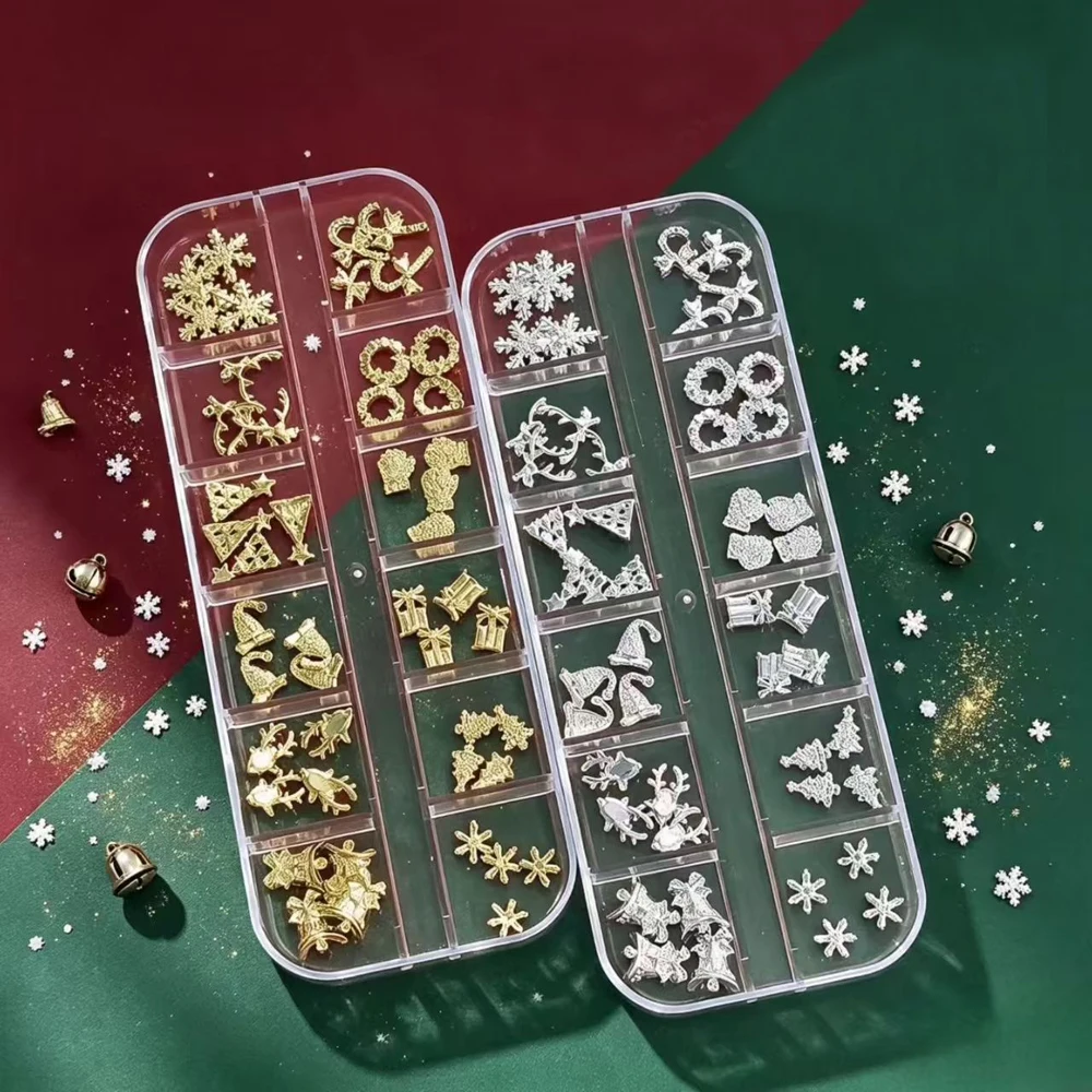 48pcs/box Hign Quanity Christmas Nail Charm 3D Cute Reindeer Snowflakes Bells Nail Decoration DIY Christmas Nail Accessories