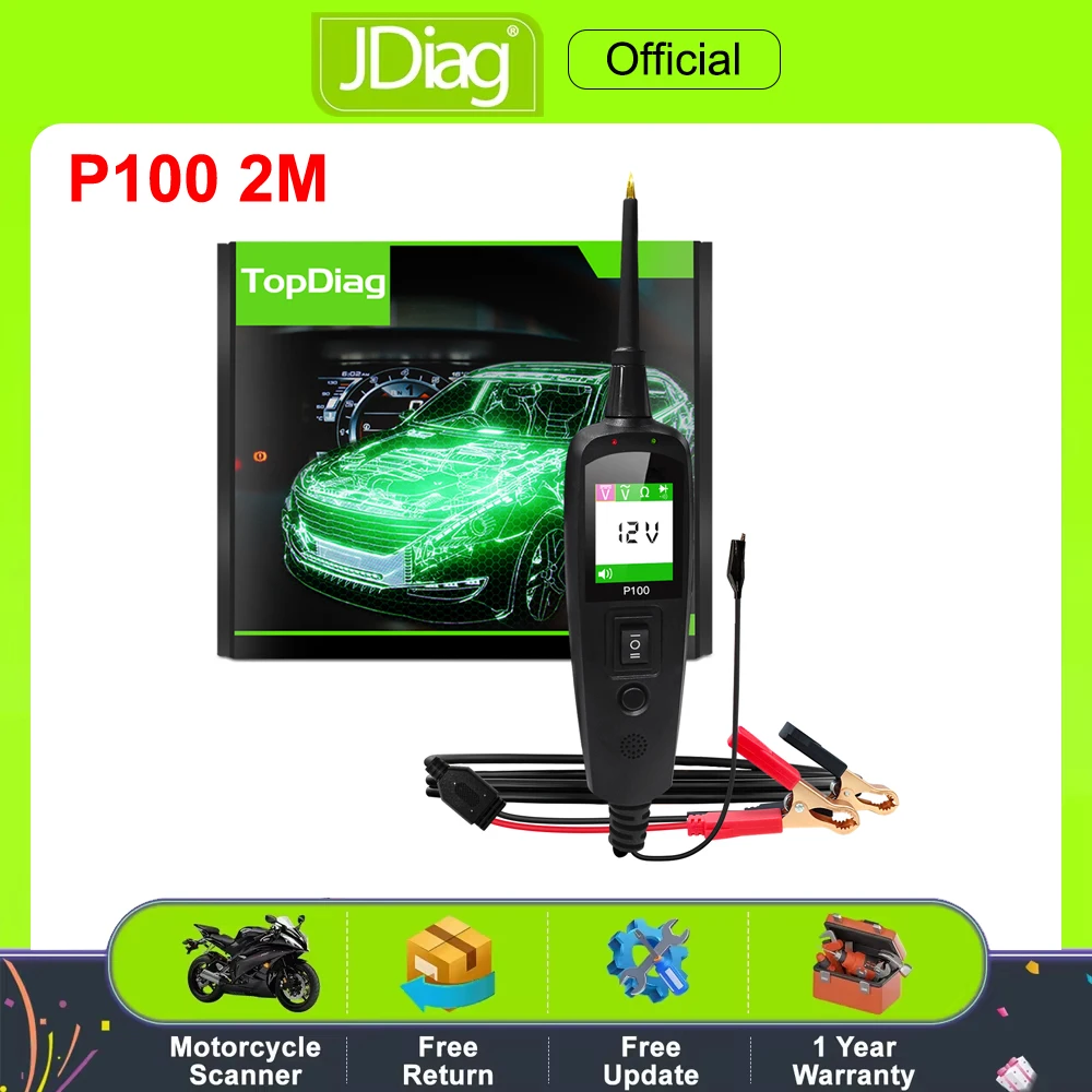 JDiag P100 مجموعة مسبار دائرة الطاقة للسيارات جهاز فحص الدائرة الكهربائية كاشف جهد السيارة النظام الكهربائي 12 فولت 24 فولت أداة تشخيص السيارة