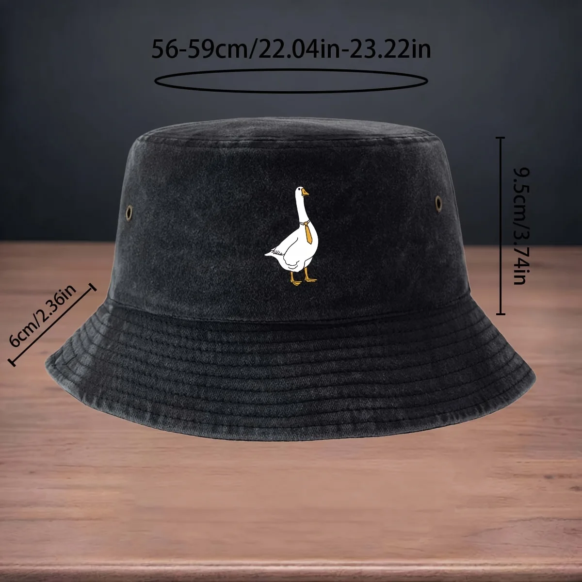 High-quality Printed Yellow Bow Tie Goose Pattern Bucket Hat, a Staple for Fishing and Lure Fishing. Foldable for Easy Storage a