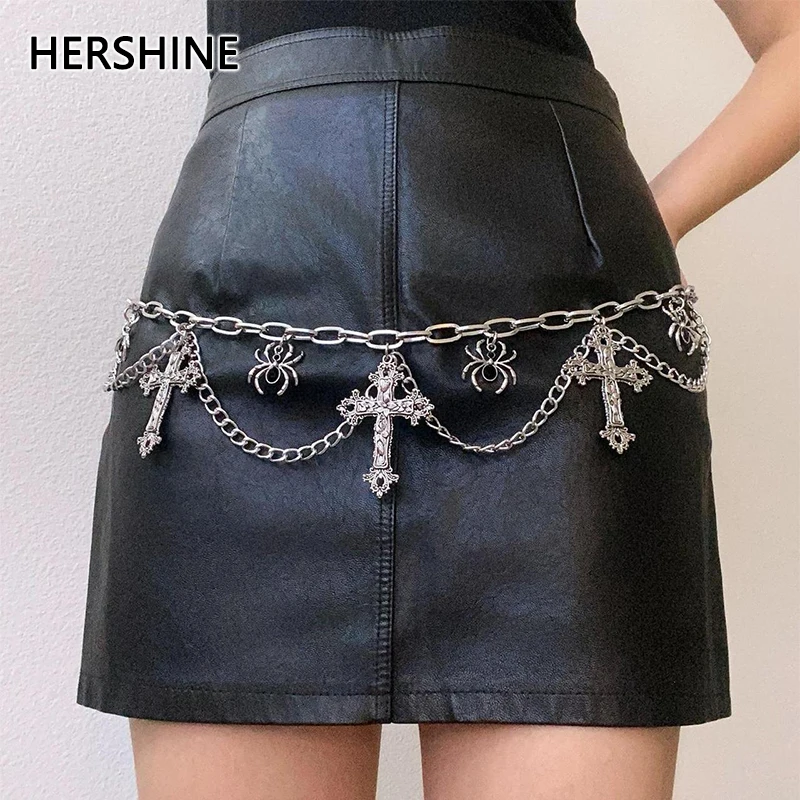 

HERSHINE Женская модная металлическая поясная цепочка с крестом-пауком: Y2K Punk, Gothic, Harajuku, Retro, Rock & Hip Hop Style, весна, лето