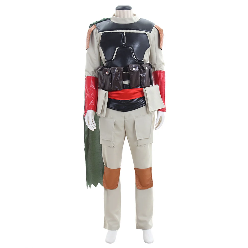 Movie Boba Fett Cosplay Costume Men Battle Uniform Top Pants with Cloak Full Set Halloween Party Carnival Outfits