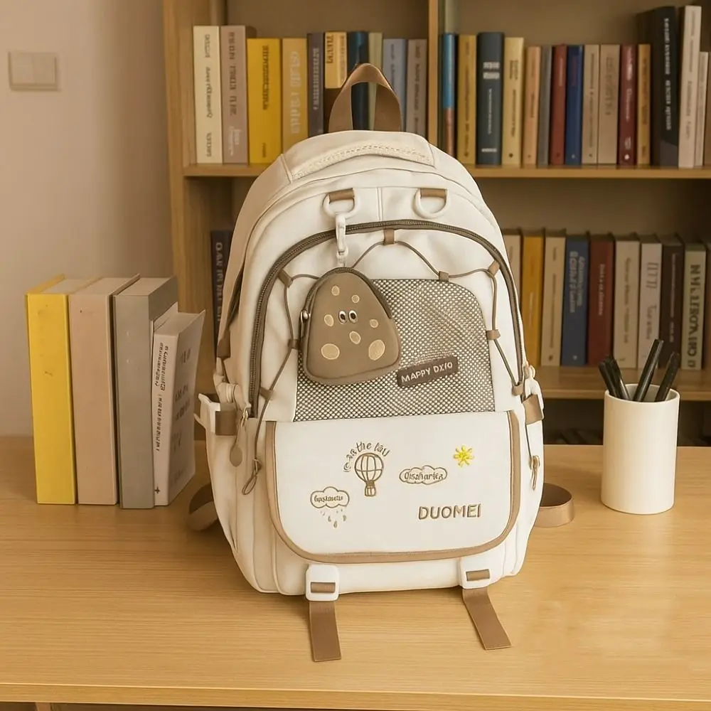 Mochila de gran capacidad para mujer, correas ajustables, mochila de estudiante macarrón, dibujos animados con monedero, bolso de hombro, viaje